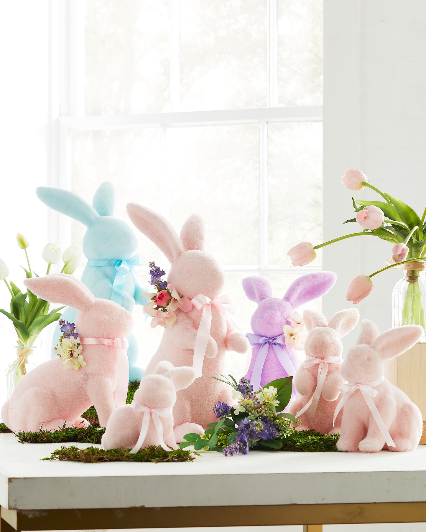 Adorable 8.75" Flocked Easter Bunnies Set - Perfect for Spring & Easter Home Decor