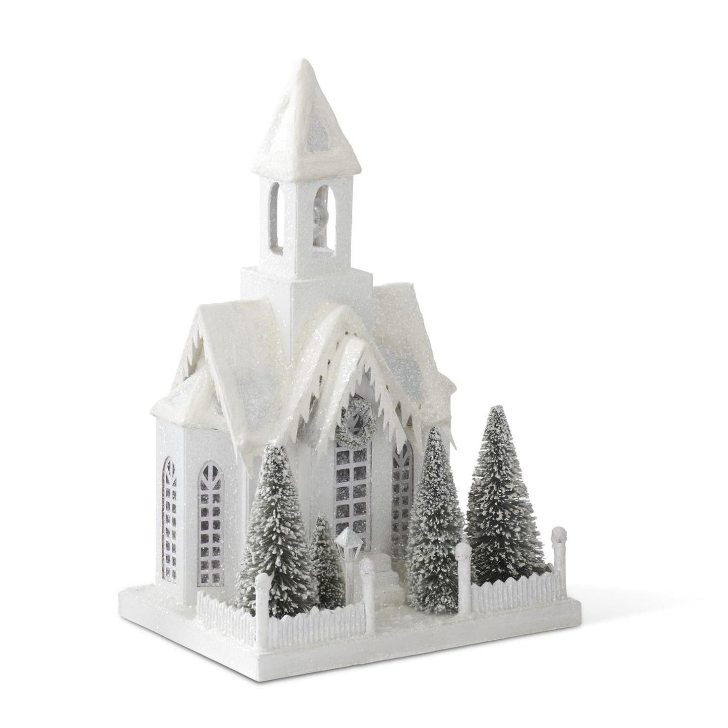 15" Snowy Glittered Lighted Christmas Church – Battery Operated