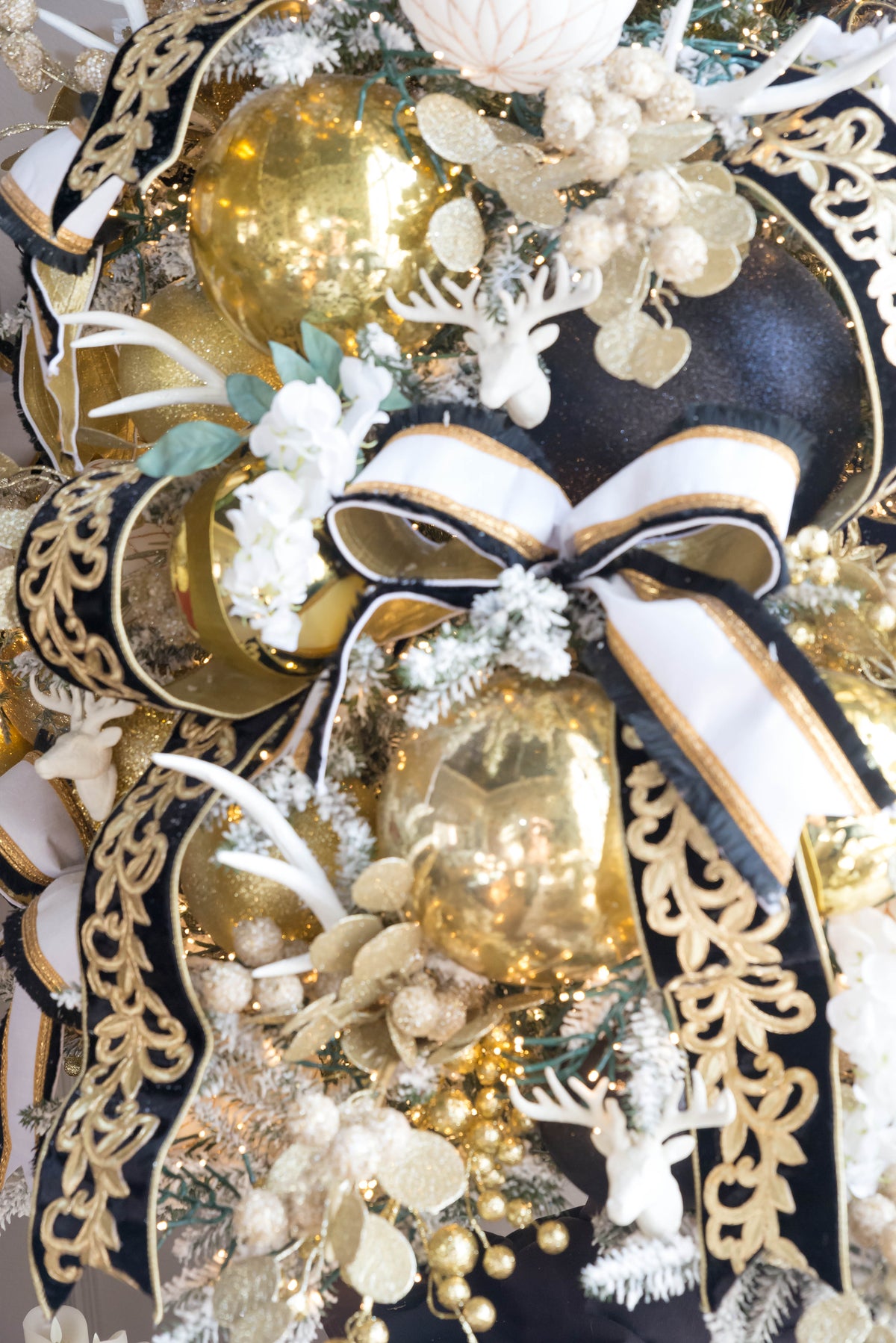 Festival Fringe White, Black, and Gold WIRED Designer Ribbon 4 Inch by 10 Yards