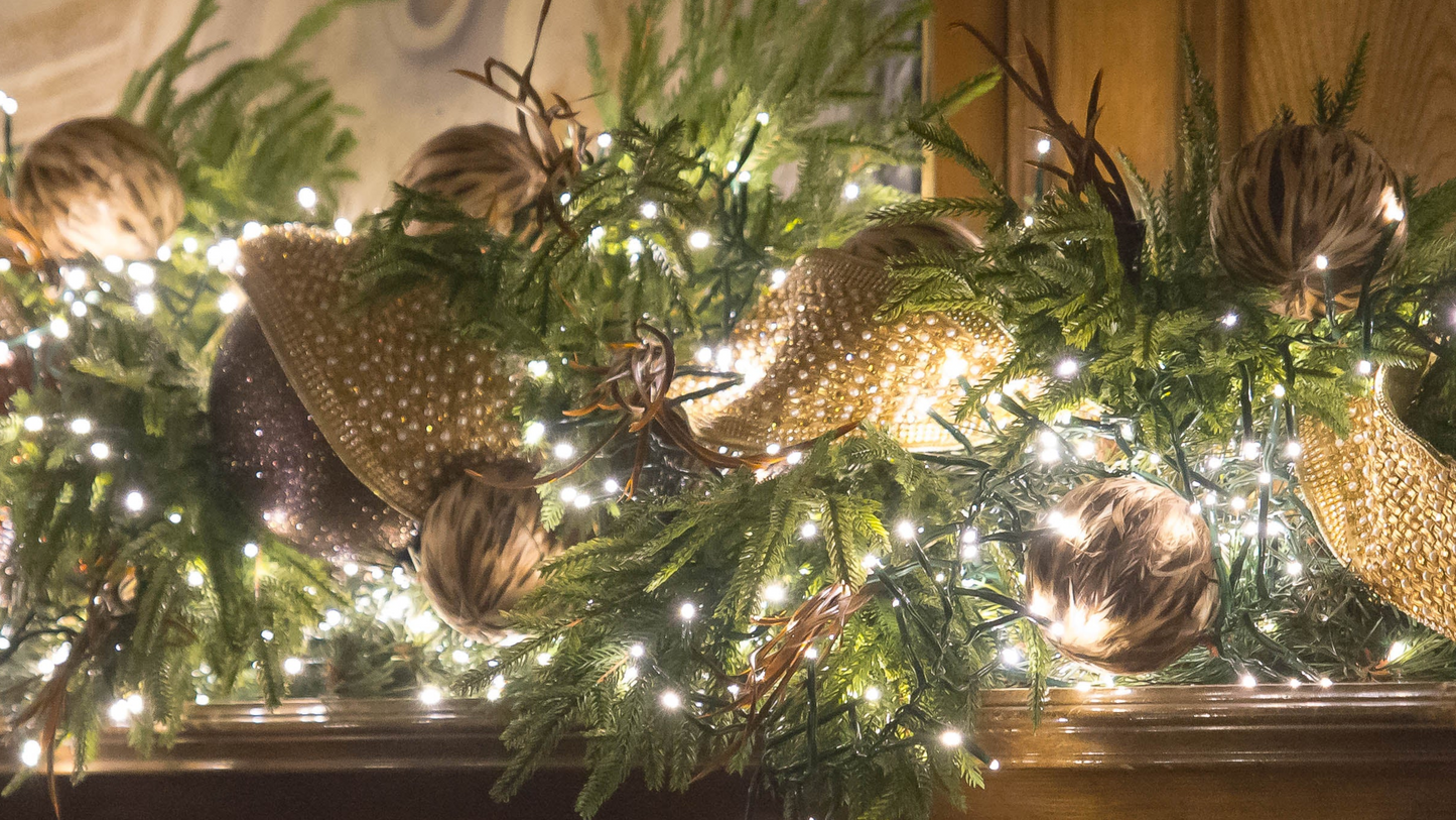 Gold Diamond & Pearl Encrusted WIRED Designer Ribbon, 4 Inch by 5 Yards