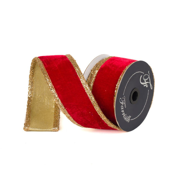 Gold Dust Borders in Red and Gold Designer WIRED Ribbon - Farrisilk 2.5 Inches by 5 Yards