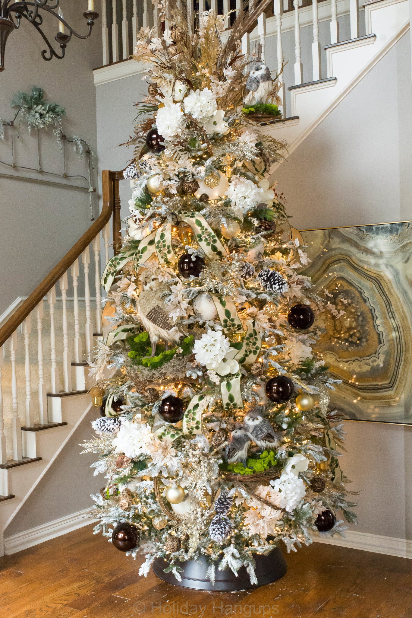 Shimmering Pinecone Branch Embroidered WIRED Designer Ribbon, 4 Inch by 10 Yards