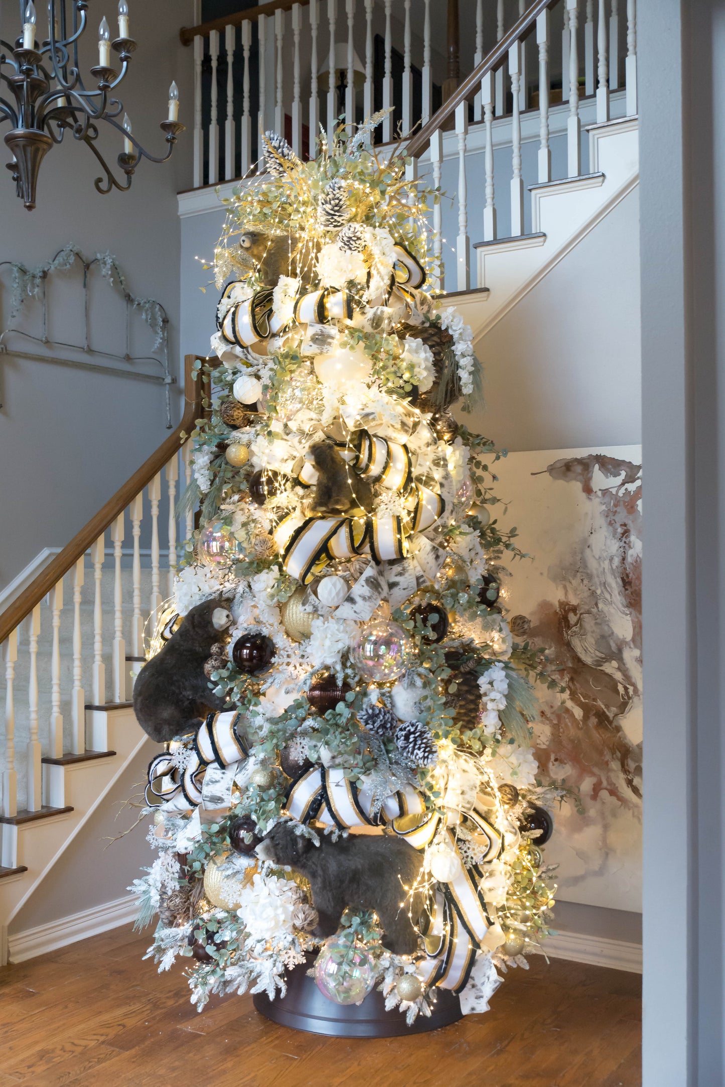 8 Inch Shatterproof Gold Pleated Glitter Finish Designer Ball Ornament, Pre-Wired for Christmas Decorating