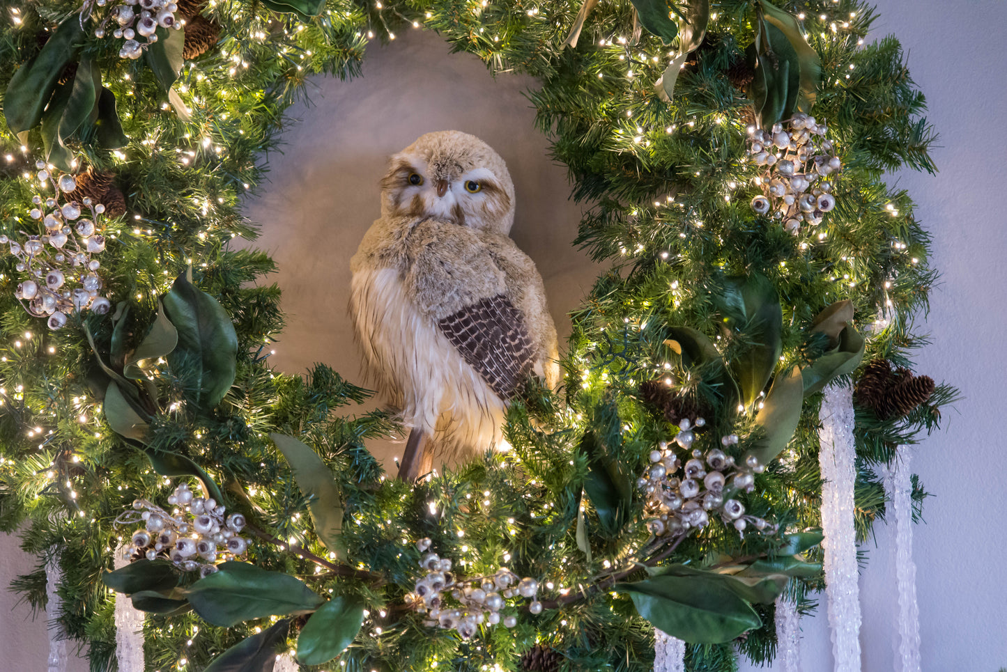 21.5" Winter Chalet Feather Owl