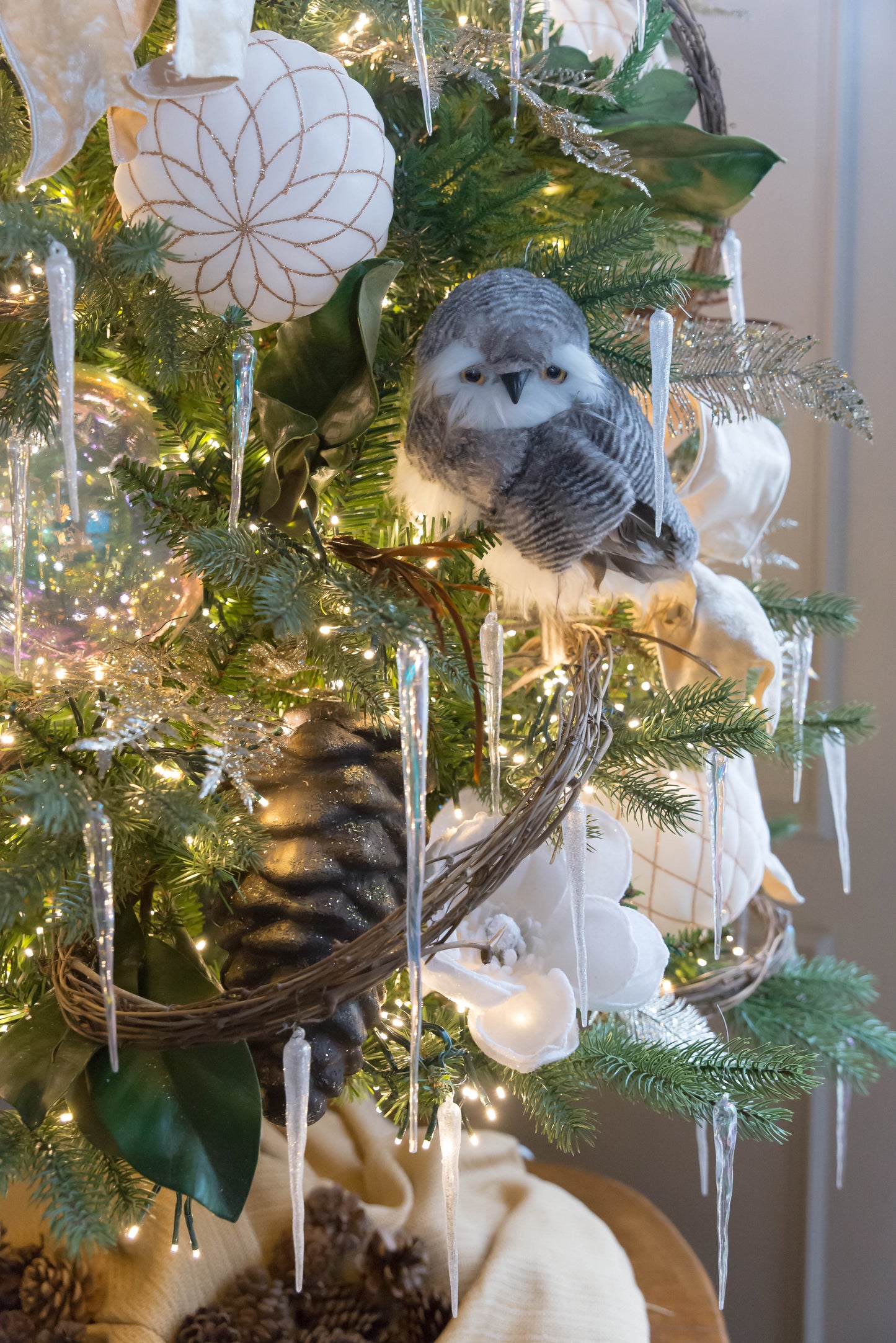 9" Gray Furry Standing Owl