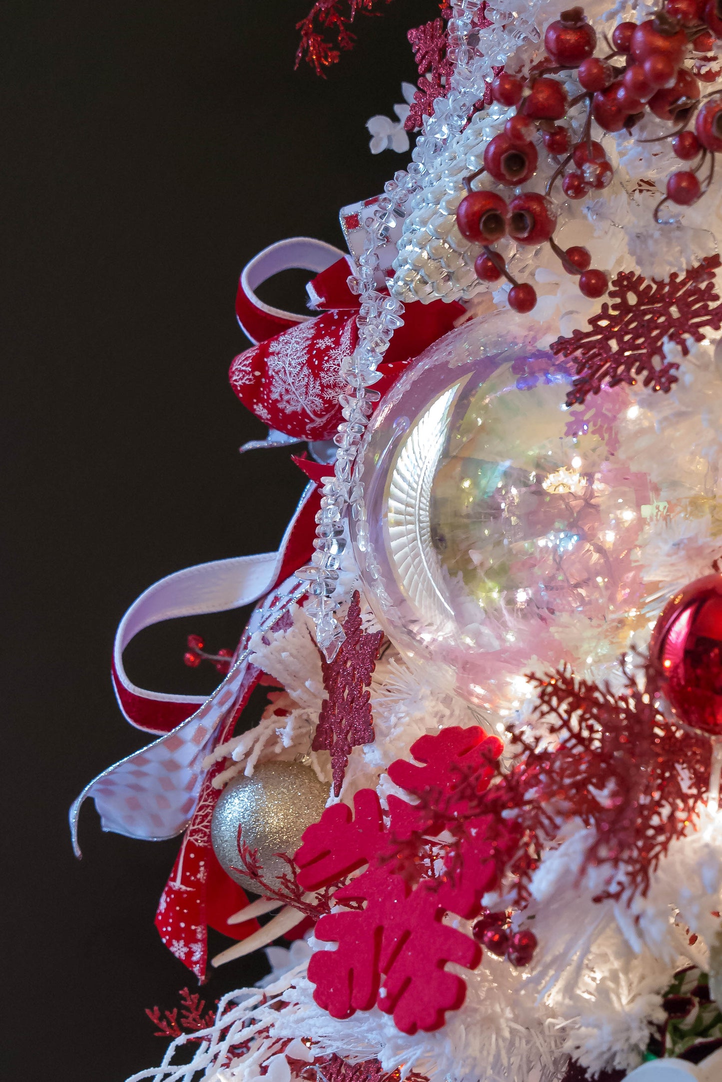 8" Shatterproof Iridescent Clear Finish Designer Ball Ornament, Pre-Wired for Christmas Decorating