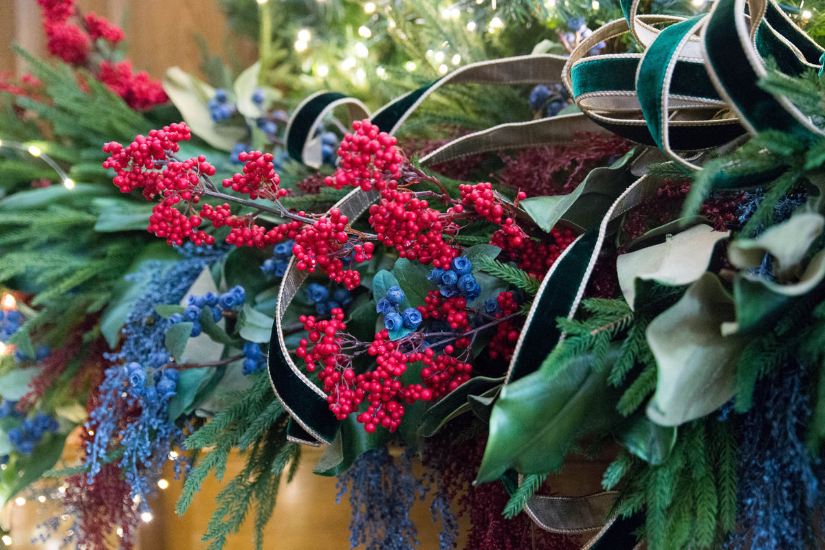 29" Mini Blue Berry Hanging Branch | Christmas Berry Spray | Holiday Tree & Garland Greenery