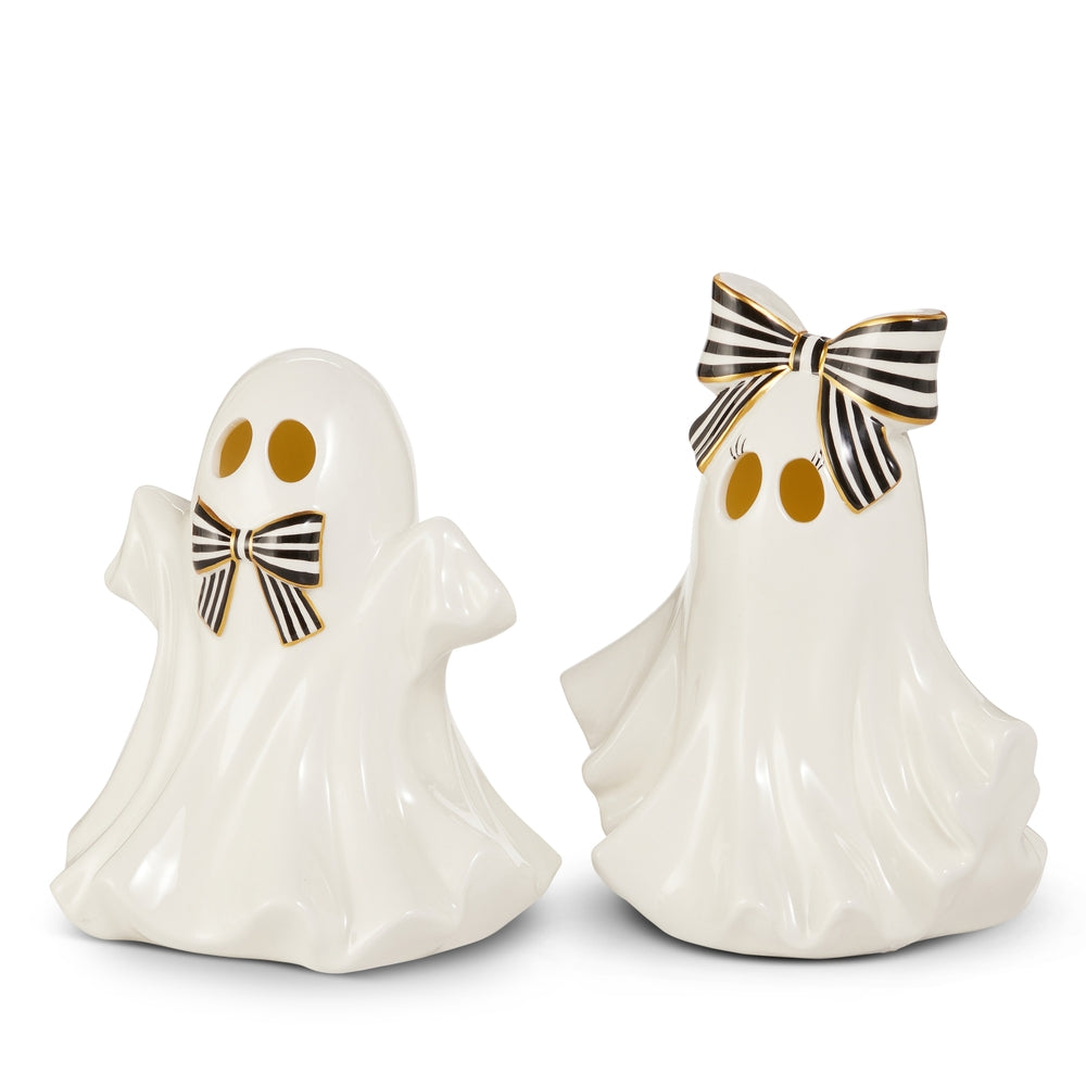 9.5" Lighted Ghosts with Bows – LED Halloween Decor