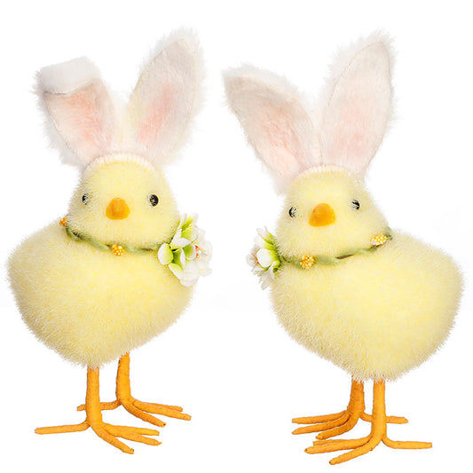 Yellow Chick With Bunny Rabbit Ears 7.5" x 4" Tabletop Figurine Set of 2 Polyfoam