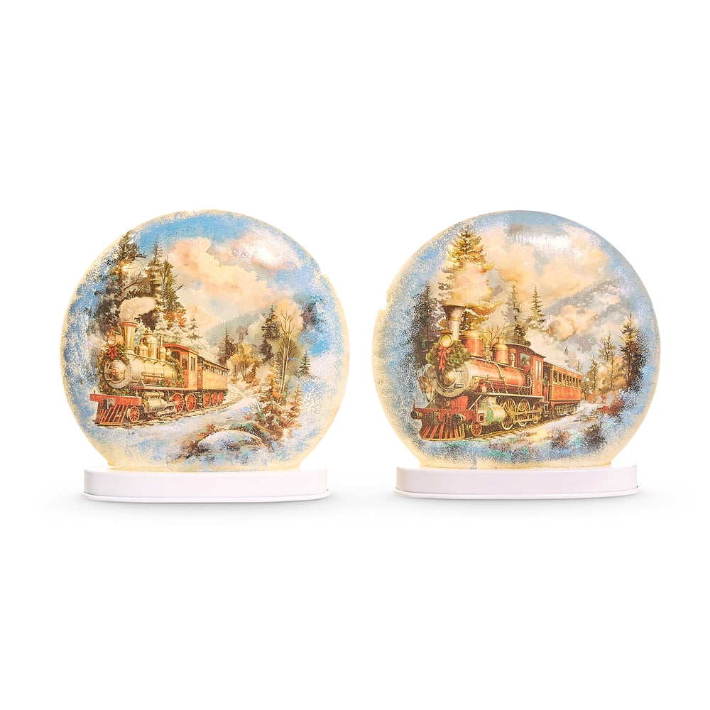 8" Lighted Holiday Train Display Set of 2 | Christmas Train Decor | Battery Operated