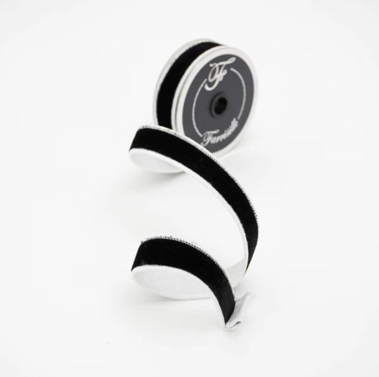 Black Velvet with White Border WIRED Designer Ribbon, 1 Inch by 10