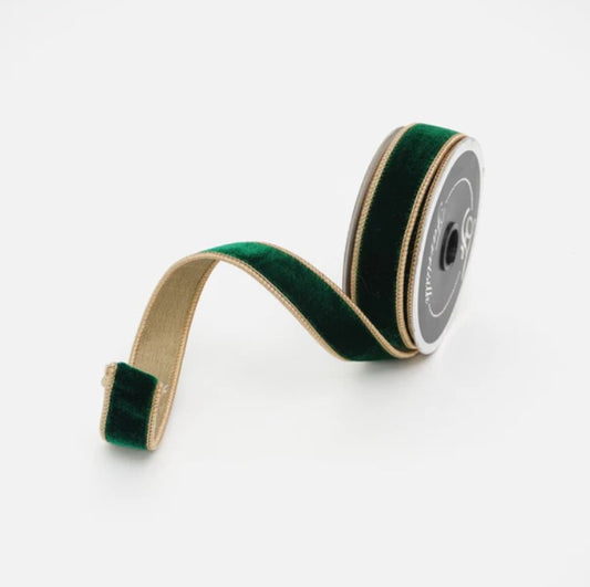Emerald Velvet with Gold Border WIRED Designer Ribbon, 1 Inch by 10 yds