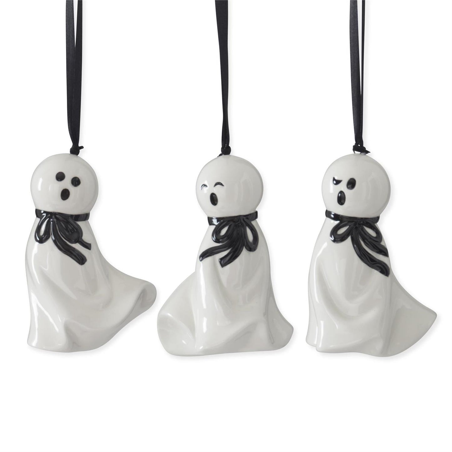 Ceramic Ghost Ornaments - Set of 3 Cute Halloween Ghosts | Halloween Tree Ornaments and Figurines