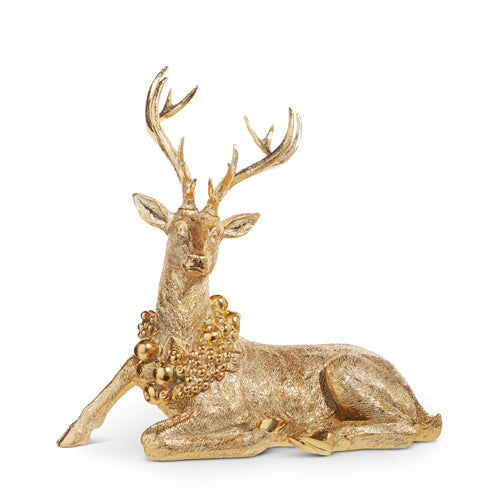 22.5 Inch Laying Deer with Wreath in Gold - Table Top Chistmas Decor
