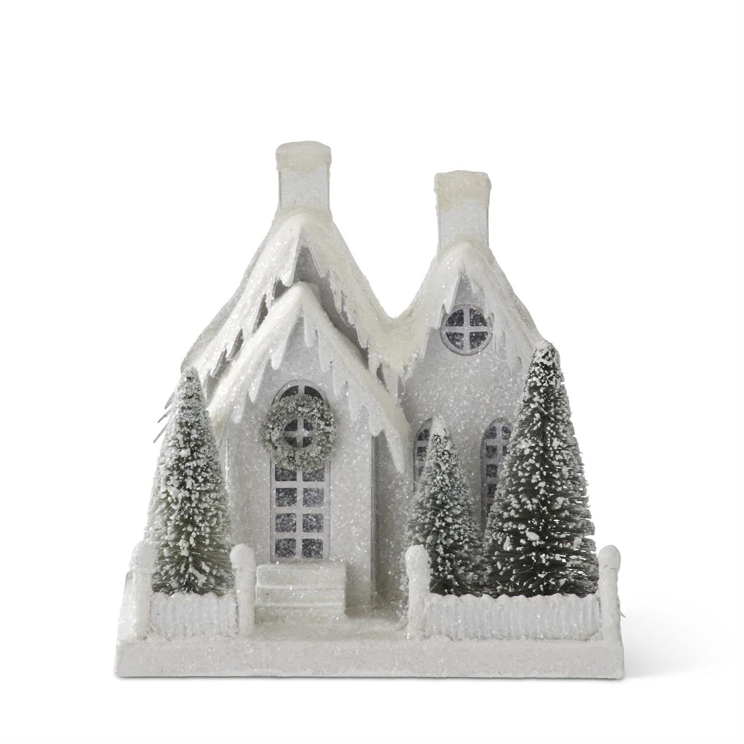 8.75" Snowy Glittered Lighted Christmas House – Battery Operated  Etsy Description