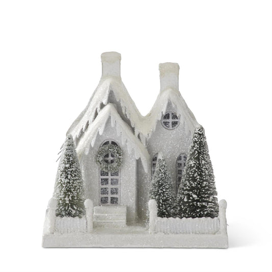 8.75" Snowy Glittered Lighted Christmas House – Battery Operated  Etsy Description