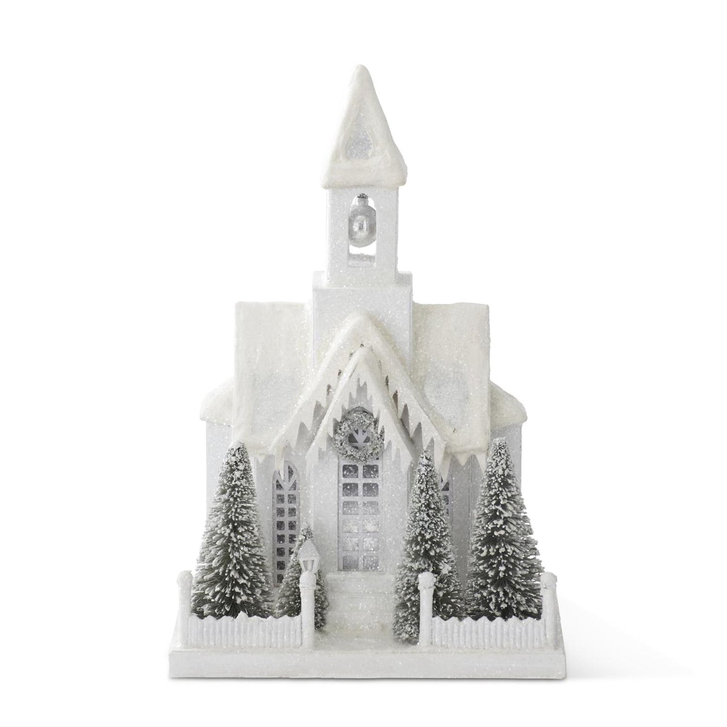 15" Snowy Glittered Lighted Christmas Church – Battery Operated
