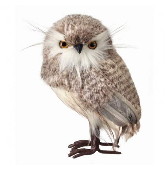 9" Gray Furry Standing Owl