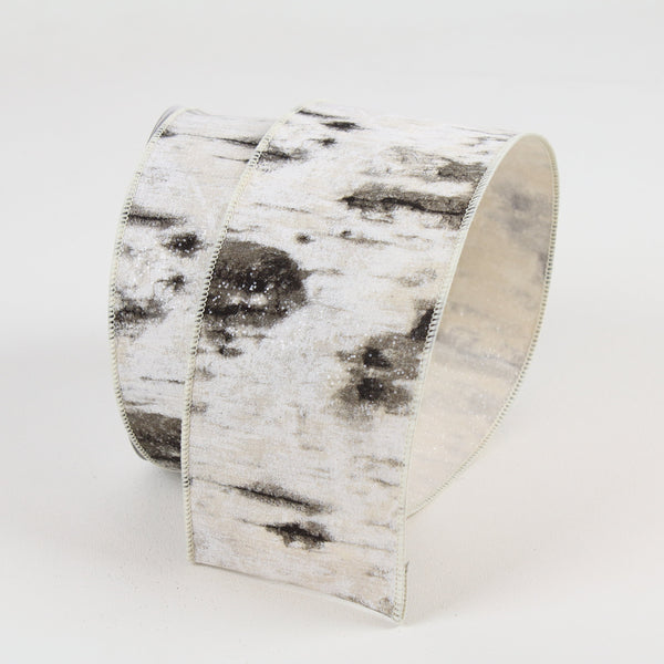 White Birch with Glittered Back WIRED Designer Ribbon, 4 Inch by 10 Yards