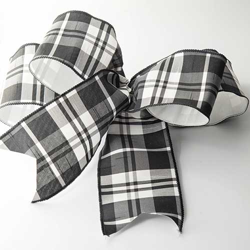 Set of 6 Handmade Double Loop Bows in Black and White Plaid