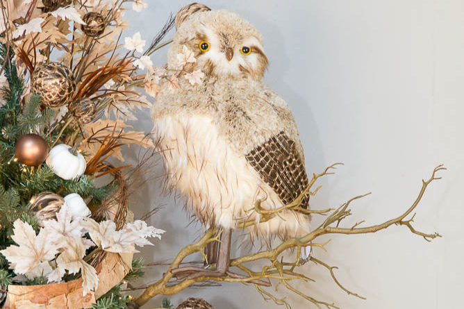 21.5" Winter Chalet Feather Owl