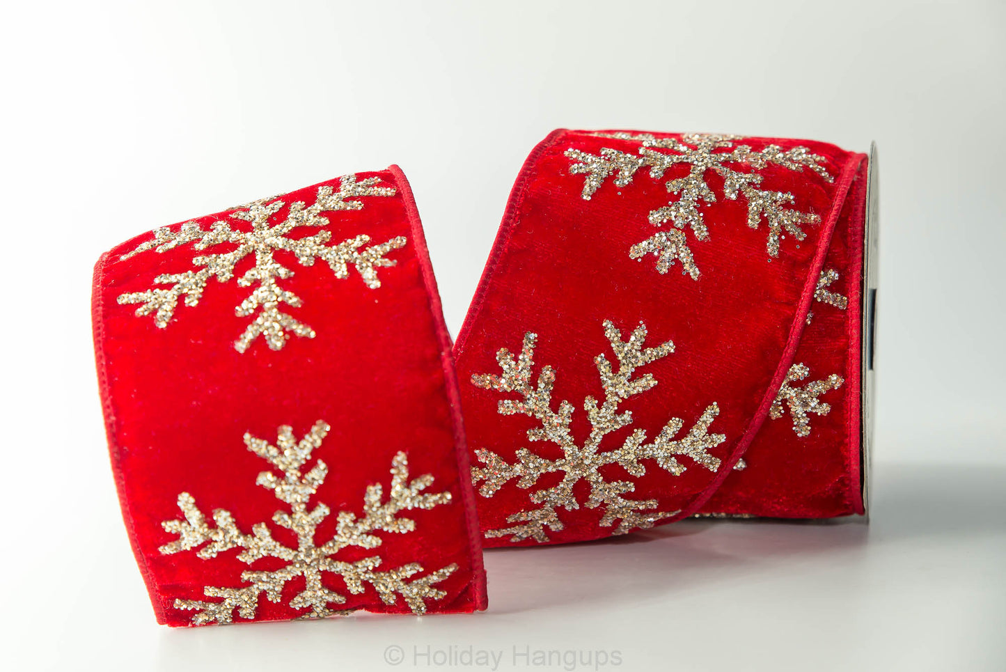 Red Velvet Glittered Snowflake WIRED Designer Ribbon, 4 Inch by 5 Yard ...