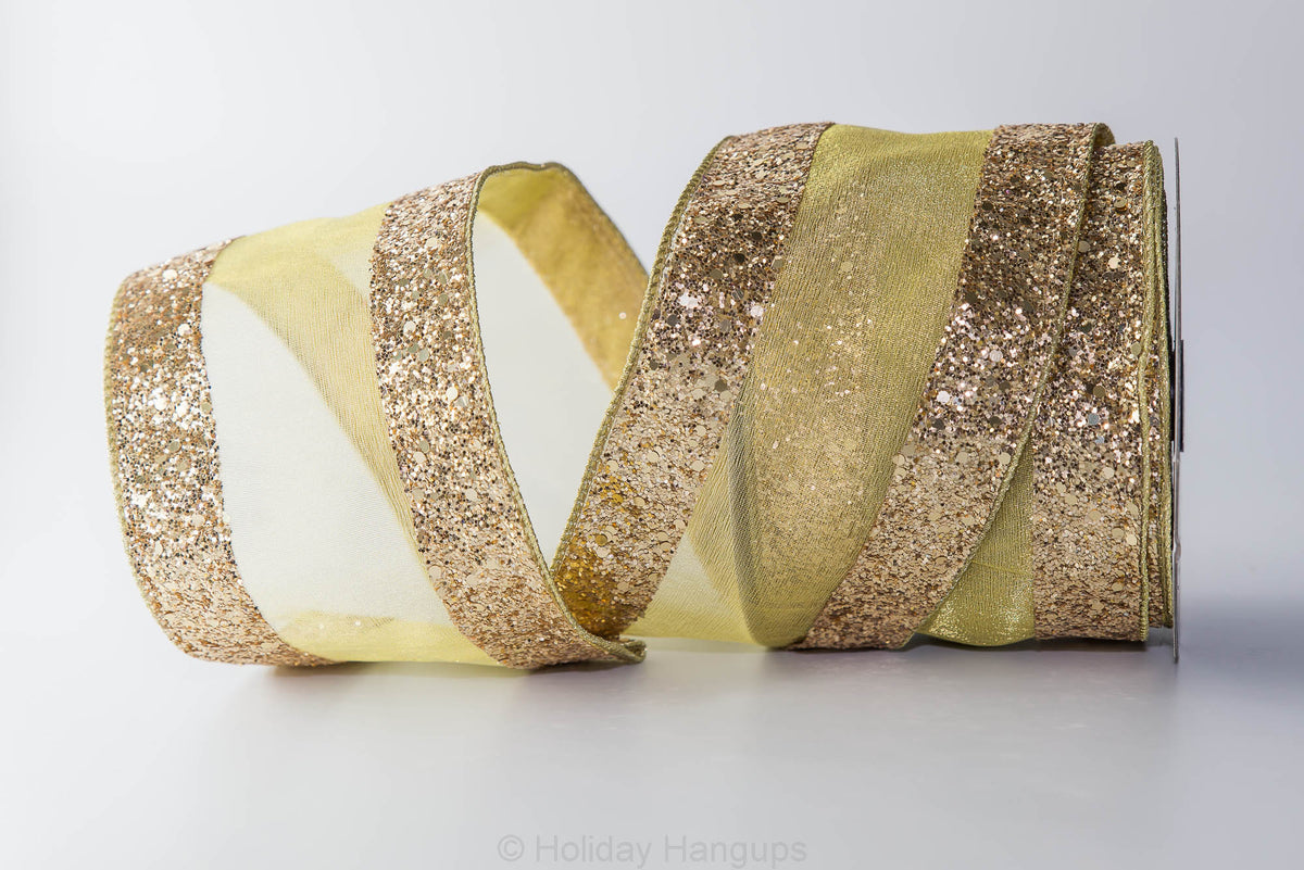 Gold Designer Ribbon Gold Chunky Glitter Borders WIRED Designer Ribbon, 4 Inch by 10 Yards ...