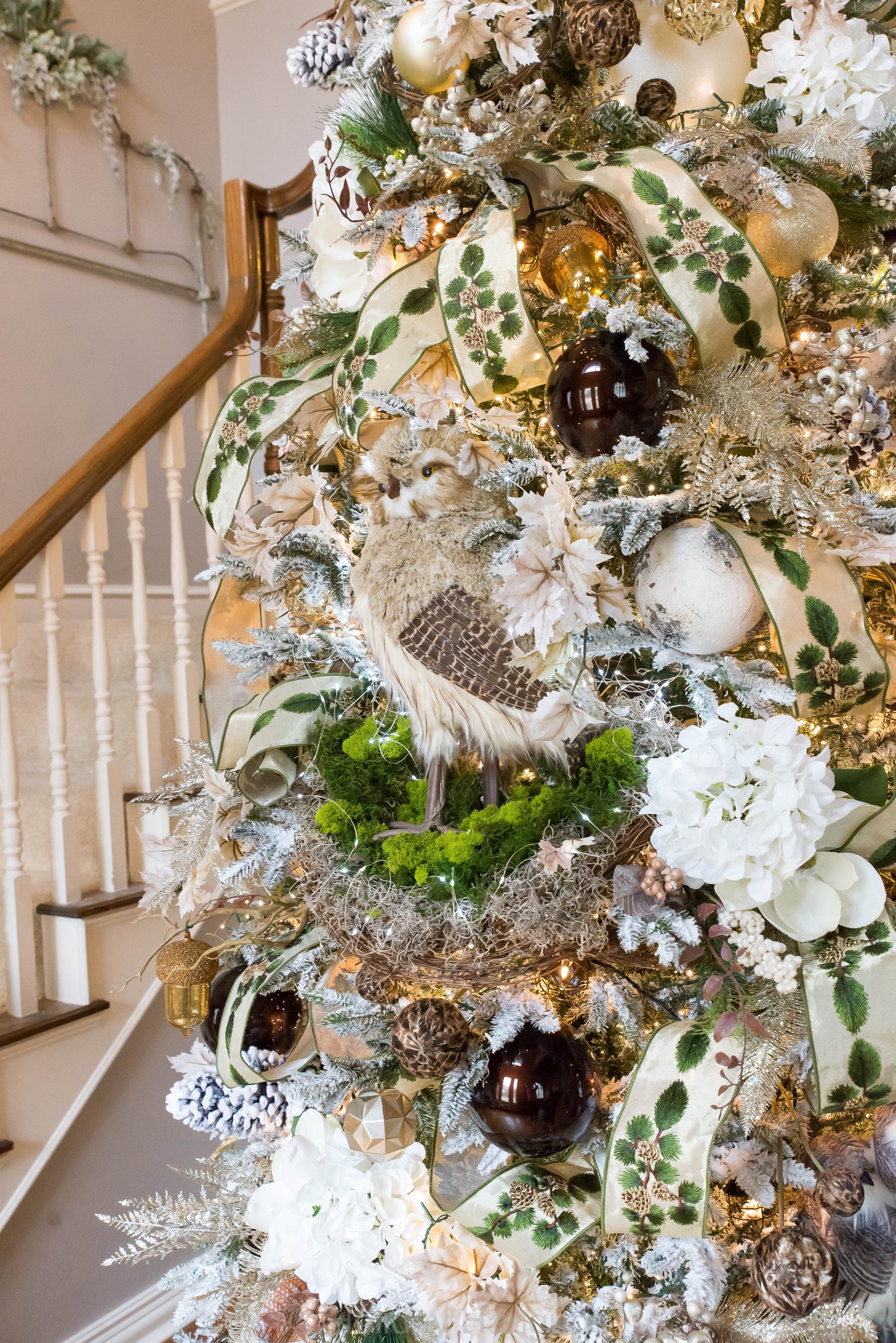 21.5" Winter Chalet Feather Owl