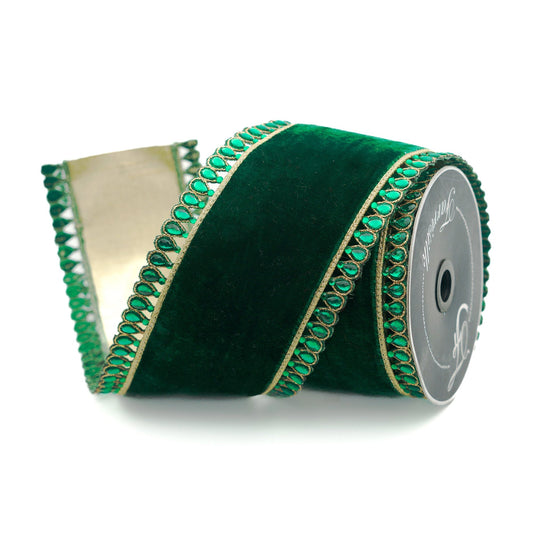 Jewel Plumes in Emerald by Farrisilk Designer Wired Ribbon -4 Inch by 5 Yards