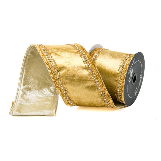 Tiffany Velvet in Gold Designer WIRED Ribbon by Farrisilk 4 Inch by 5 Yards