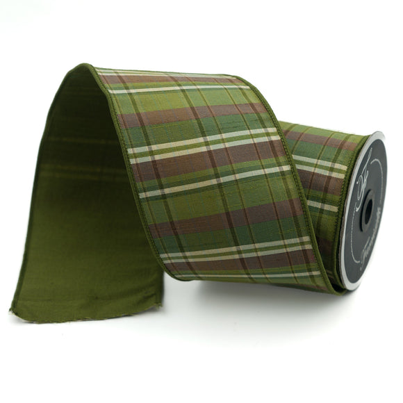 Sherwood Plaid in Olive WIRED Designer Ribbon by Farrisilk 4 Inch by 10 Yards
