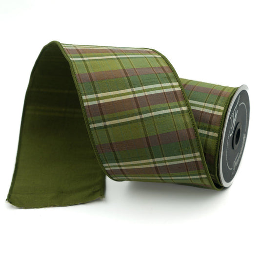Sherwood Plaid in Olive WIRED Designer Ribbon by Farrisilk 4 Inch by 10 Yards