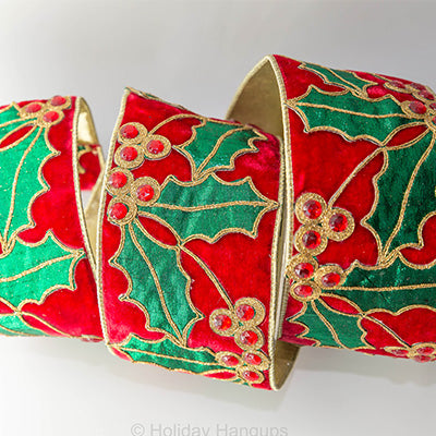 Holly Ribbon, Designer Christmas ribbon, wired ribbon, wired Christmas ribbon, Christmas tree ribbon, wide Christmas ribbon, 4 inch wired Christmas ribbon, luxury Christmas tree ribbon, wide wired Christmas ribbon, Christmas tree ribbon, wired Christmas tree ribbon, Christmas tree decorations