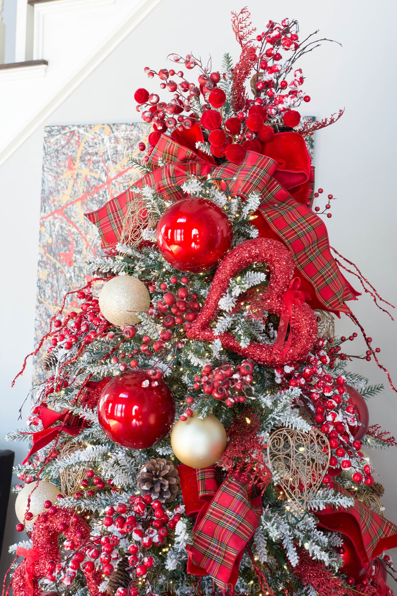 Valentine Christmas tree, Valentine decor ideas, Valentine tree, red ball ornaments, red plaid ribbon