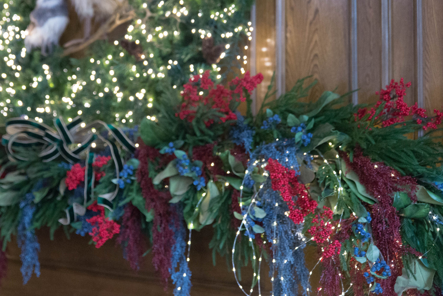 29" Mini Blue Berry Hanging Branch | Christmas Berry Spray | Holiday Tree & Garland Greenery