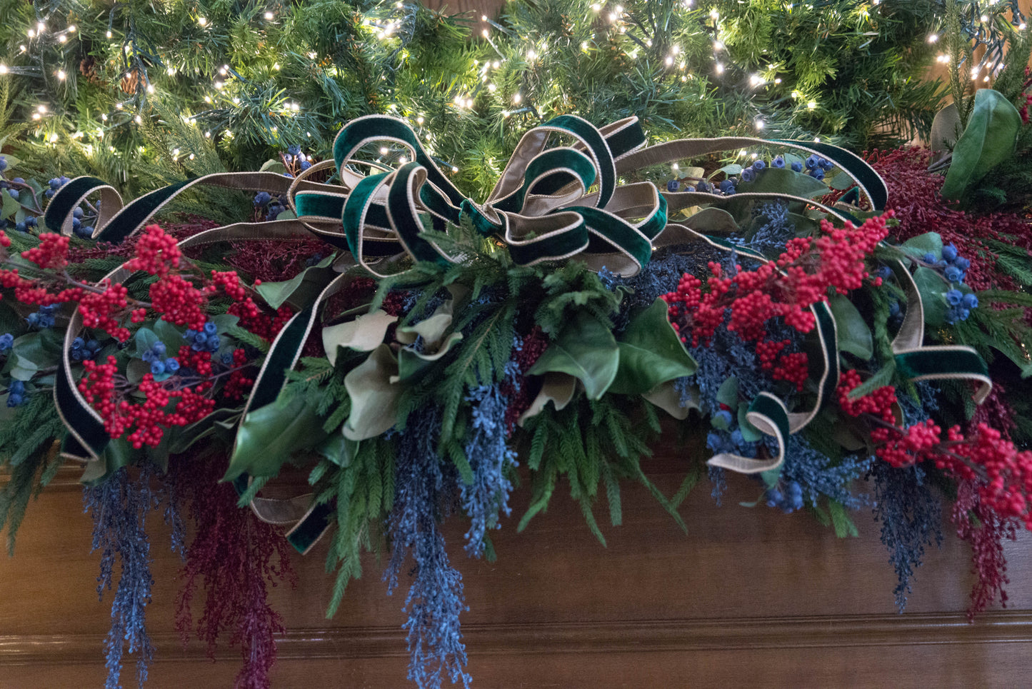 29" Mini Blue Berry Hanging Branch | Christmas Berry Spray | Holiday Tree & Garland Greenery