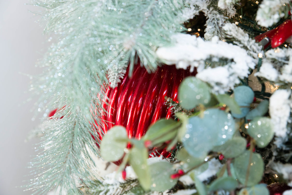 30" Glitter Long Needle Pine Spray | Christmas Tree Greenery | Glitter Holiday Pine Stem