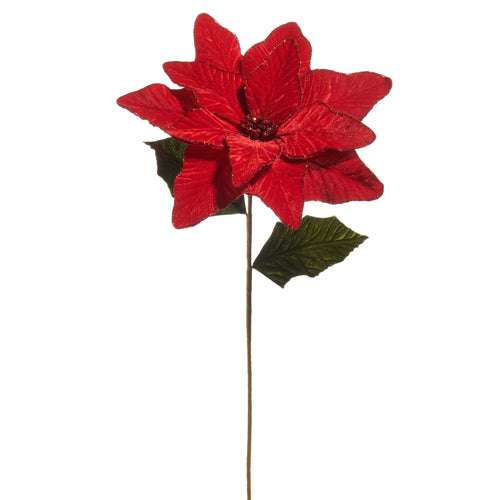 27 Inch Red Velvet Poinsettia Stem
