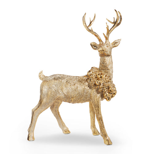 29.5 Inch Standing Deer with Wreath in Gold - Table Top Christmas Decor