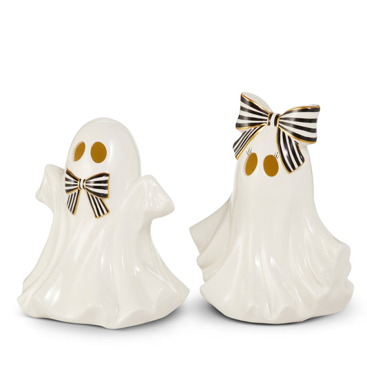 9.5" Lighted Ghosts with Bows – LED Halloween Decor