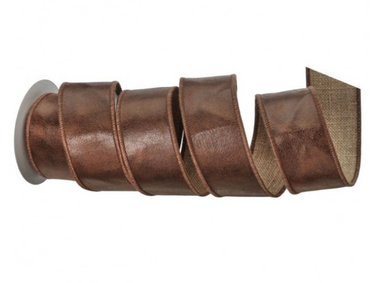 Leather Jute WIRED Designer Ribbon, 2.5 Inch by 5 Yards